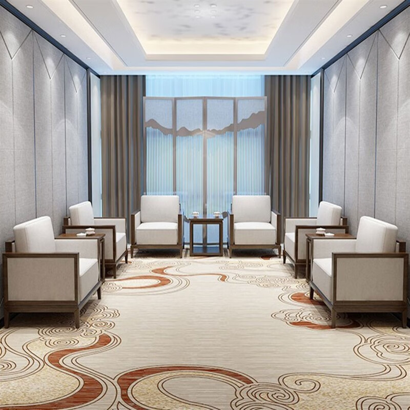 空梦新中式单人沙发组合实木会议室贵宾接待区现代洽谈老板办公室桌椅