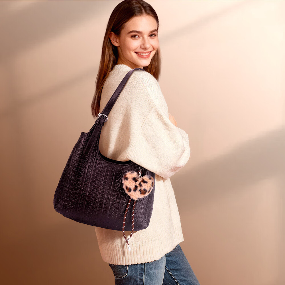 路易.卡迪托特包 logo压纹双面大容量单肩包送女友老婆圣诞元旦新年礼物 深啡色