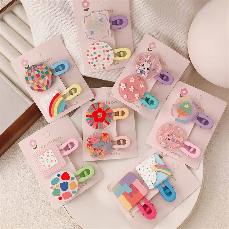 【甄选厂家】韩系儿童奶油糖果色印碎花格纹大号鸭嘴夹女童亲子喷 1 花朵兔子一对