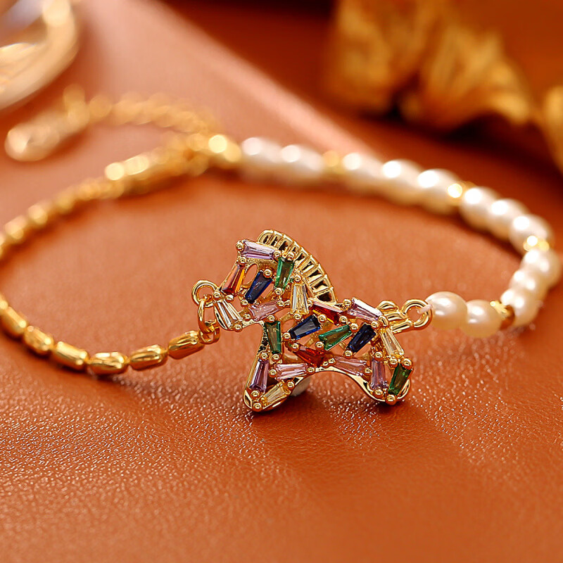 佳焰24K蝶翼项链镂空锁骨链仙气优雅轻奢高级感女生礼物女 彩色小马手链