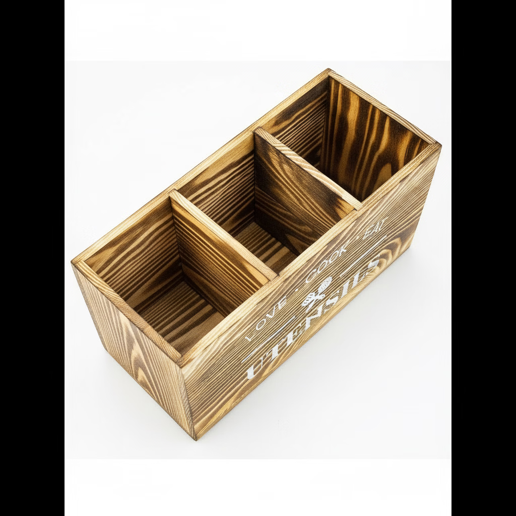 欧式刀叉收纳盒 家用厨房分格分类木质整理盒 筷子勺子餐具置物架 灰色(长30CM,宽12CM,高17CM)