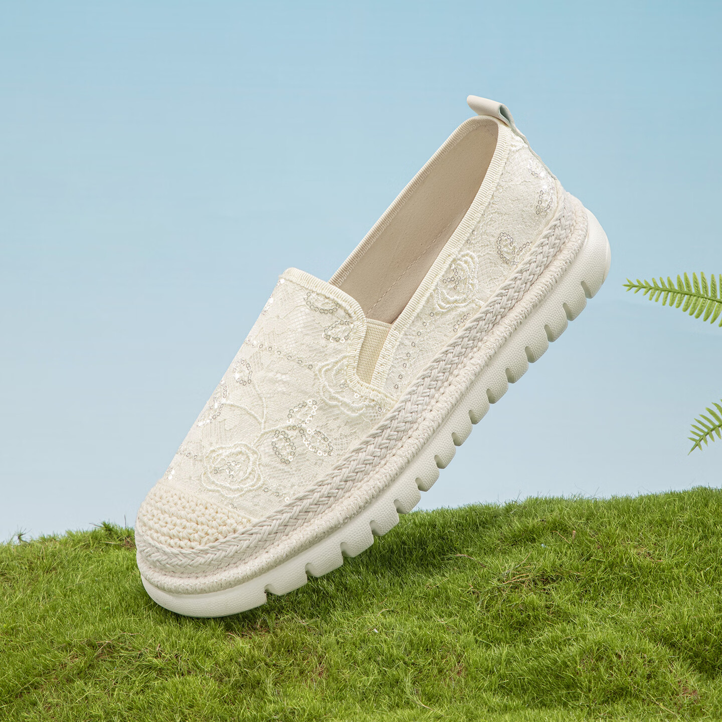 泰和源老北京布鞋渔夫鞋女2026春季时尚平底舒适田园风休闲鞋厚底妈妈鞋 米色 81796 40