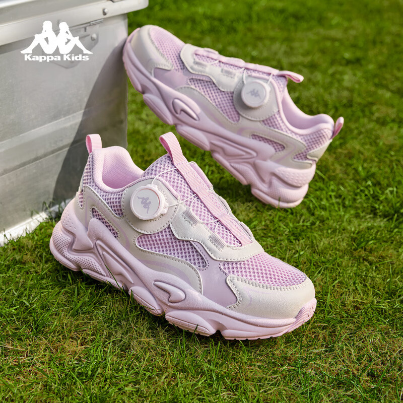 卡帕（Kappa）童鞋女童跑步鞋春季新款减震轻便运动鞋旋钮扣中大童休闲女生鞋子 雪青紫/白藤紫 34