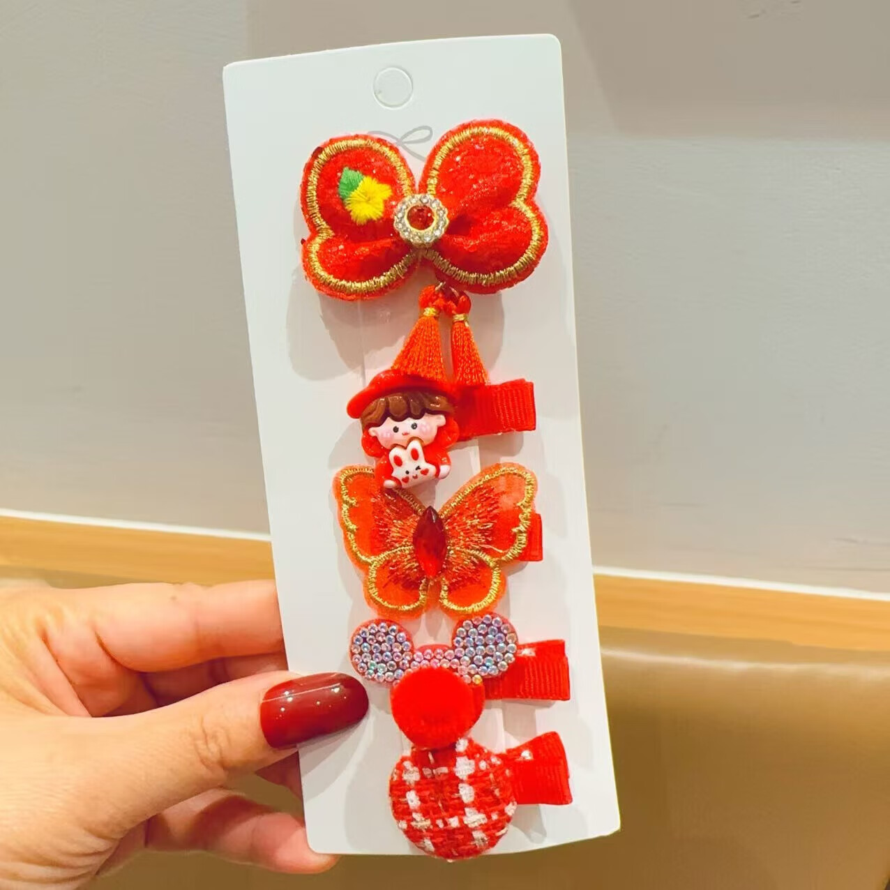 儿童宝宝包布发夹不伤发新年头饰小女孩发饰可爱过年发卡女童 06#吉祥钱袋