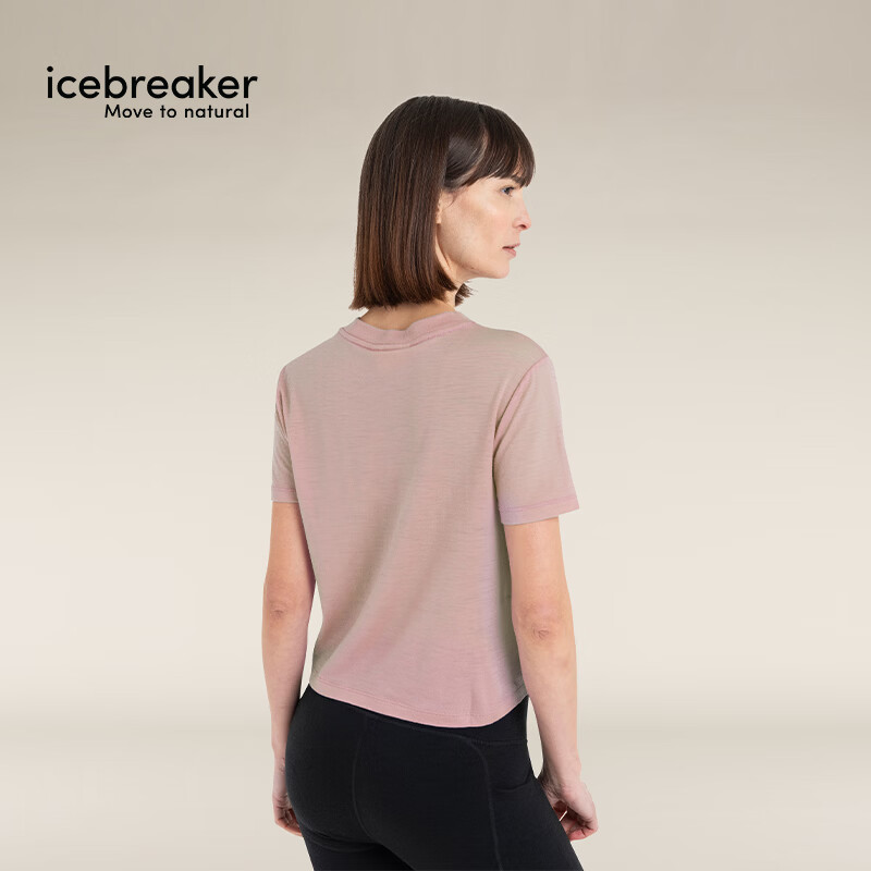 icebreaker春夏新品100%纯美丽奴羊毛女150 Tech-Lite可机洗户外速干短袖T恤 霞粉-新色 S