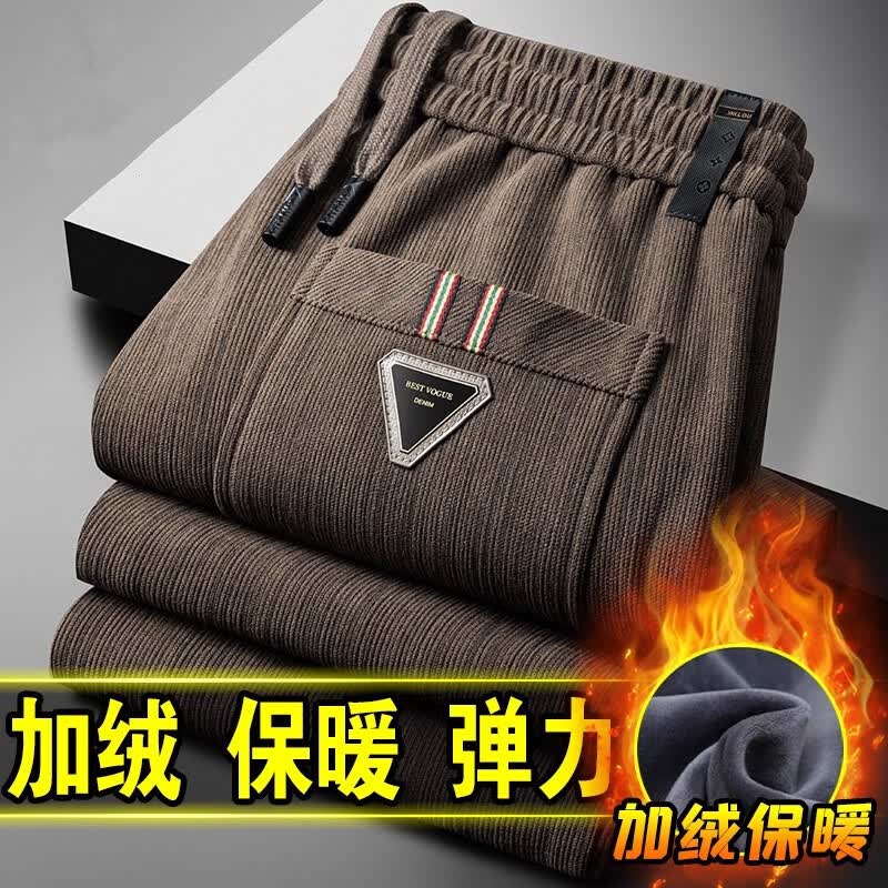 锐图森秋冬季中青年男士商务休闲加绒加厚直筒裤免烫处理宽松大码休闲裤 黑色（加绒款) XL （建议110-125斤）
