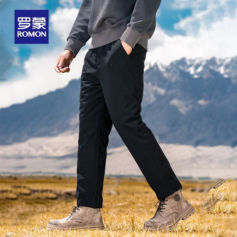 罗蒙鹅绒加绒羽绒裤男冬季新款中青年松紧腰宽松直筒加厚零下保暖裤男 黑色 XL 180 【建议135-155斤】 京东折扣/优惠券