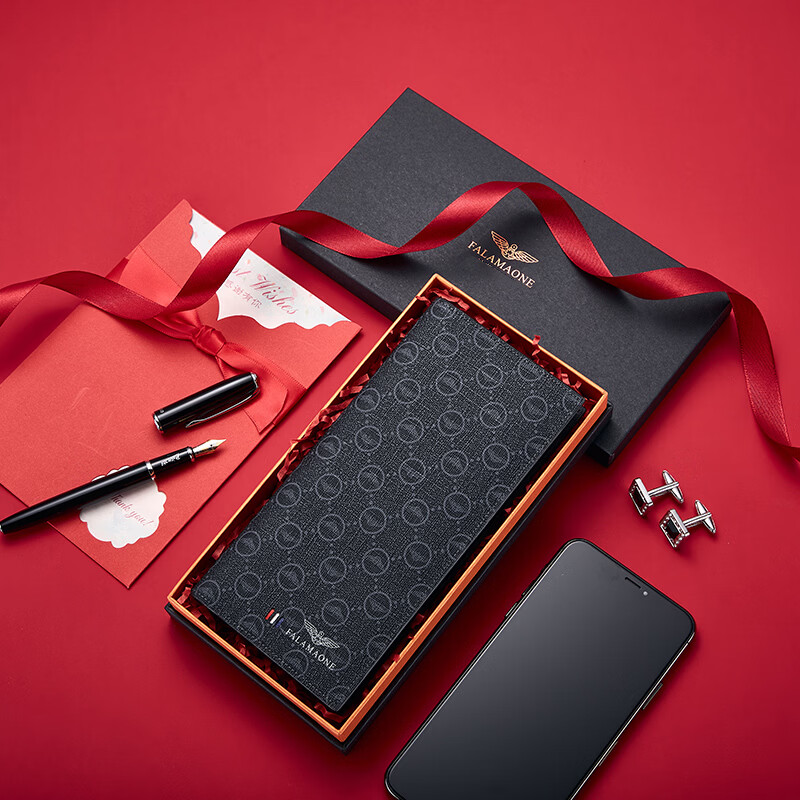 FALAMAONE轻奢男士钱包长款礼盒父亲节礼物送爸爸送男友老公 长款【高档实木礼盒】