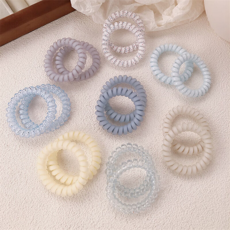【精选品质】海盐蓝磨砂电话线发圈气质橡皮筋女头绳高弹力耐用无 02 透明浅蓝电话圈