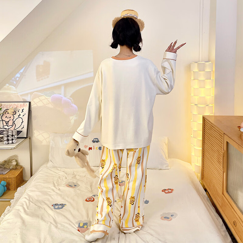 萧淑妃睡衣女春秋季ins风卡通蜡笔小新可爱少女学生大码纯棉家居服套装 星星人 3XL