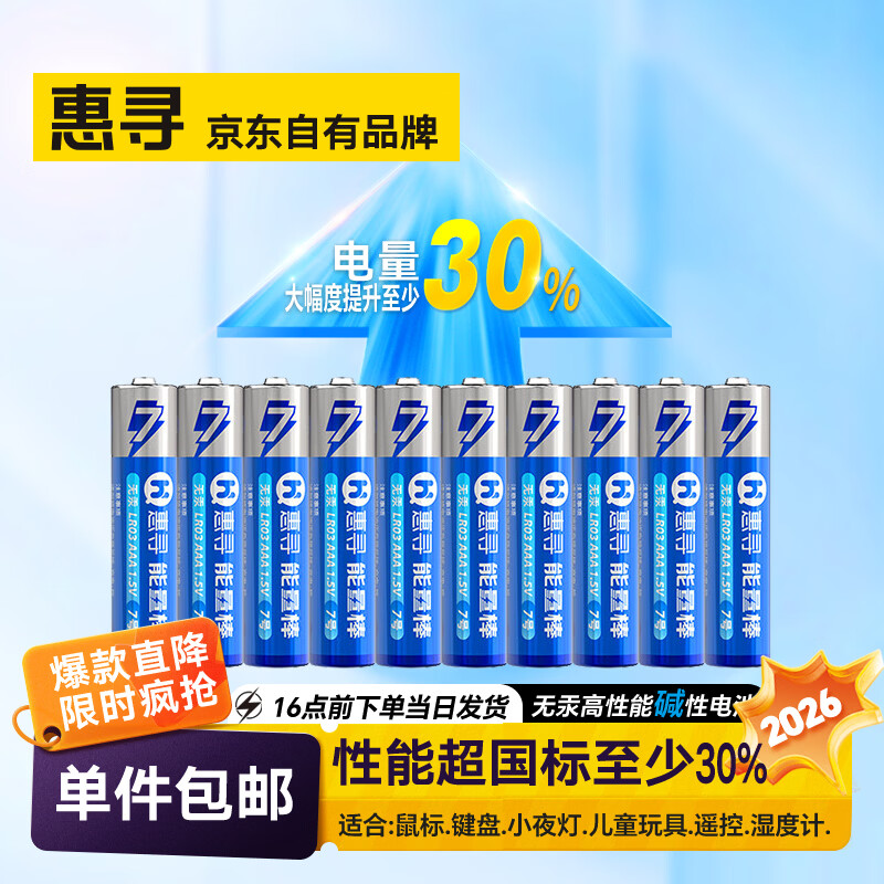 惠寻电池 碱性电池 【10粒装】7号碱性电池AAA
