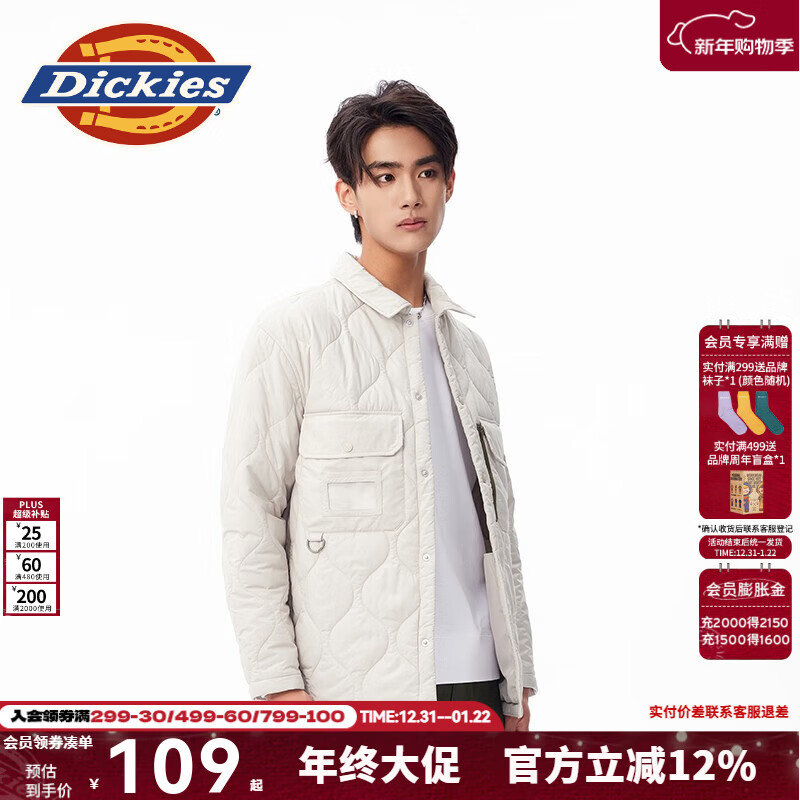 Dickies 时尚百搭休闲版型大容量拉链口袋棉服 保暖外套10921 米灰色 （宽松版型） XL