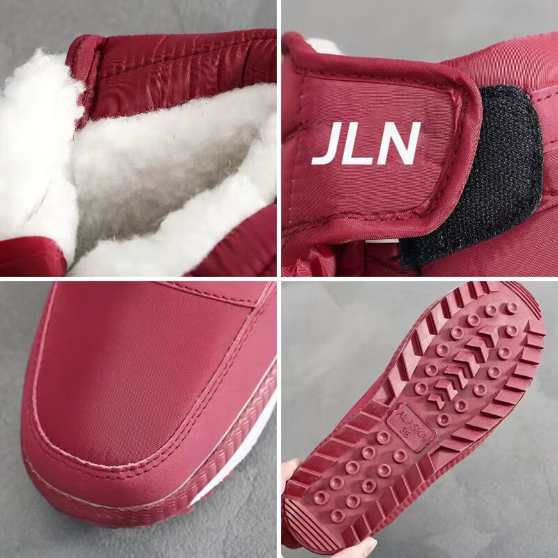 【精选】新款冬季雪地靴男鞋加绒加厚女鞋防水高帮中老年人棉鞋保 2AL女红 35