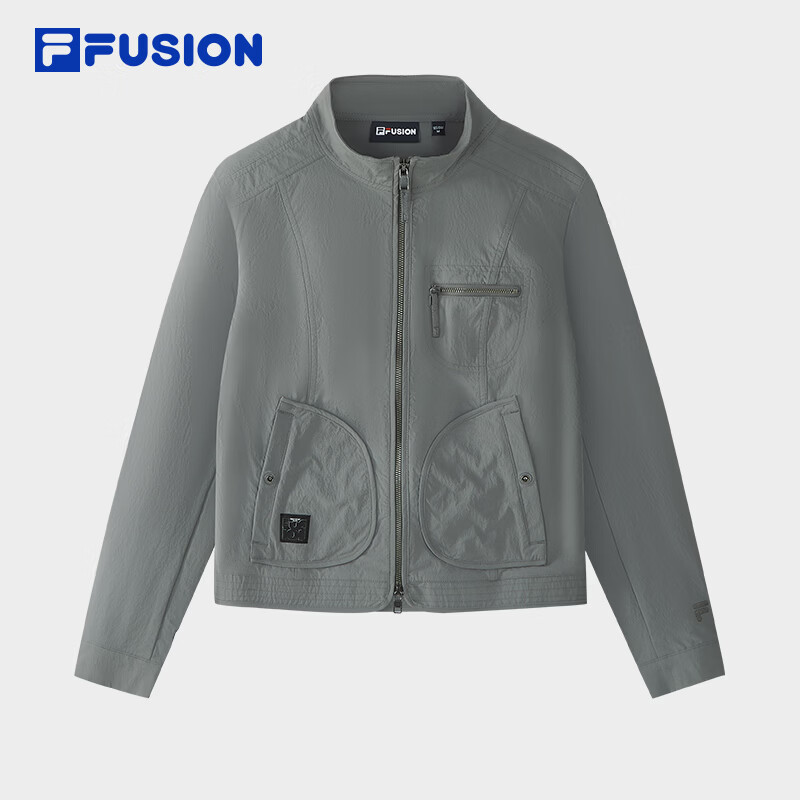 FILA FUSION斐乐潮牌梭织长袖外套女2026夏新款时尚修身立领夹克 岩洞灰-DY XL 175/92A/XL
