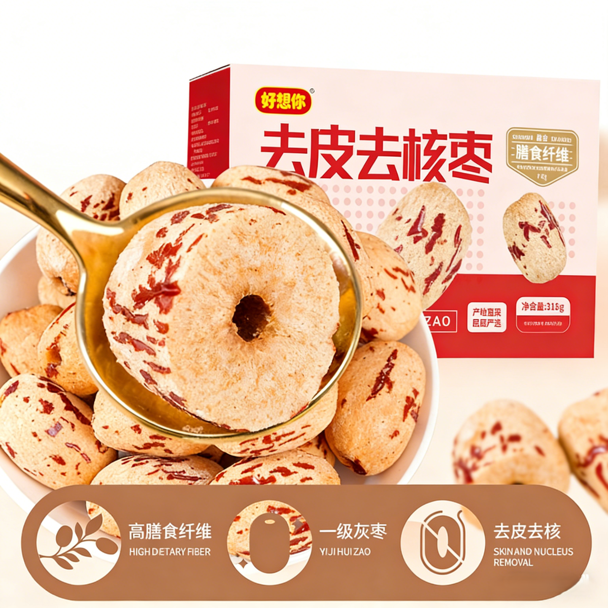 好想你_ 去皮去核枣 即食无添加果干新疆特产虎皮枣休闲孕妇零食 【盒装】一级去皮去核枣318g