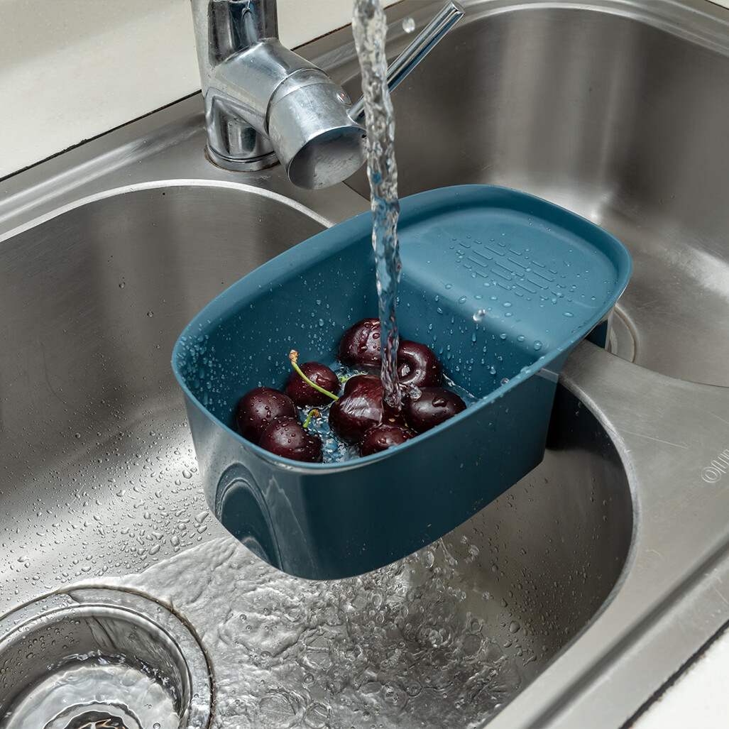 【实用】马鞍式沥水篮厨房可挂式水槽沥水篮过滤洗碗池蔬果厨房水 龙胆绿