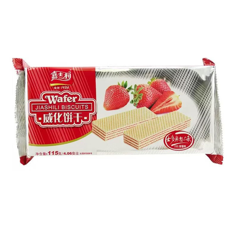 嘉士利威化饼干115克一整箱宿舍小包装老式零食批发办公室休闲 草莓味士多啤梨 24包