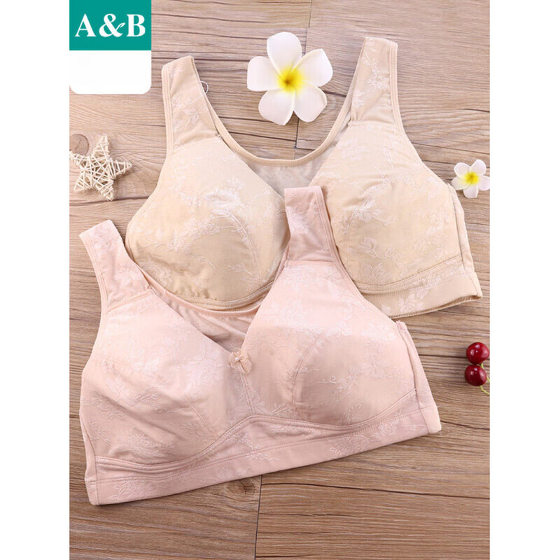 ABA&B內(nèi)衣女性胸罩無邊緣薄海綿無背心風格透氣的母親的胸罩E902 杏色 80C