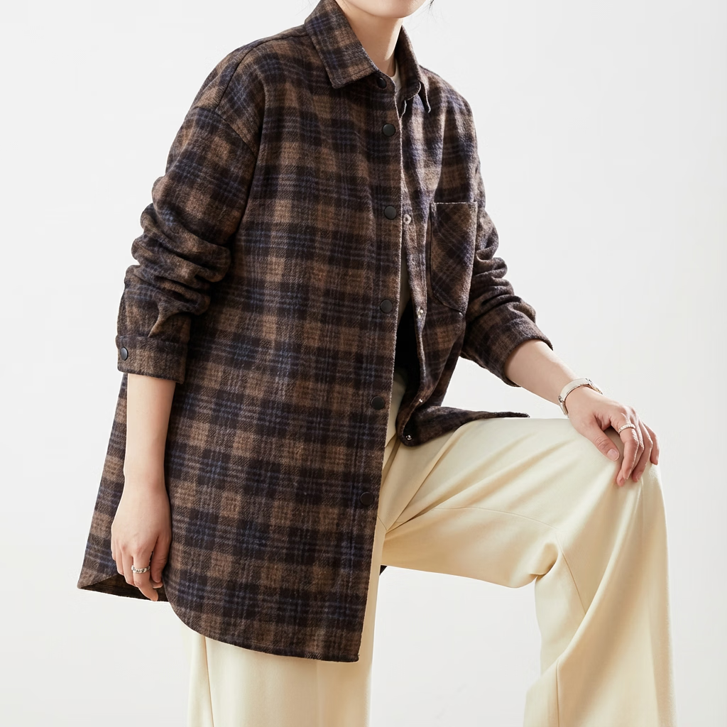 KEFENGE【小敏专属】磨毛加厚格子衬衫男女长袖秋冬装新款保暖加厚511021 咖格色 均码