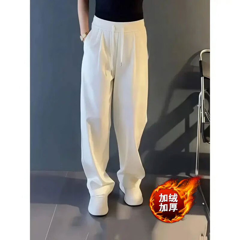 2025秋冬新款轻奢休闲裤运动宽松舒适直筒正品男裤显瘦白色wzh 白色加绒 L 【建议125-140斤】