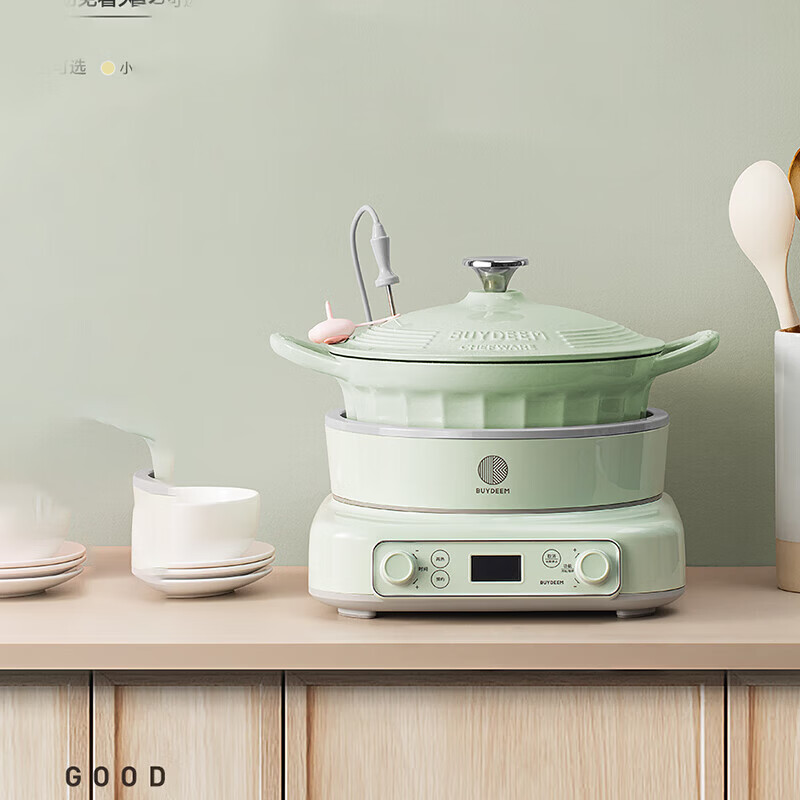 北鼎（Buydeem）电磁炉 多功能一体电磁炉锅 电磁炉家用大功率电磁炉火锅 汤锅珐琅锅免火炒菜 限时补贴 【珐琅CP|浅杉绿】2代电磁炉+25cm珐琅焖炖锅