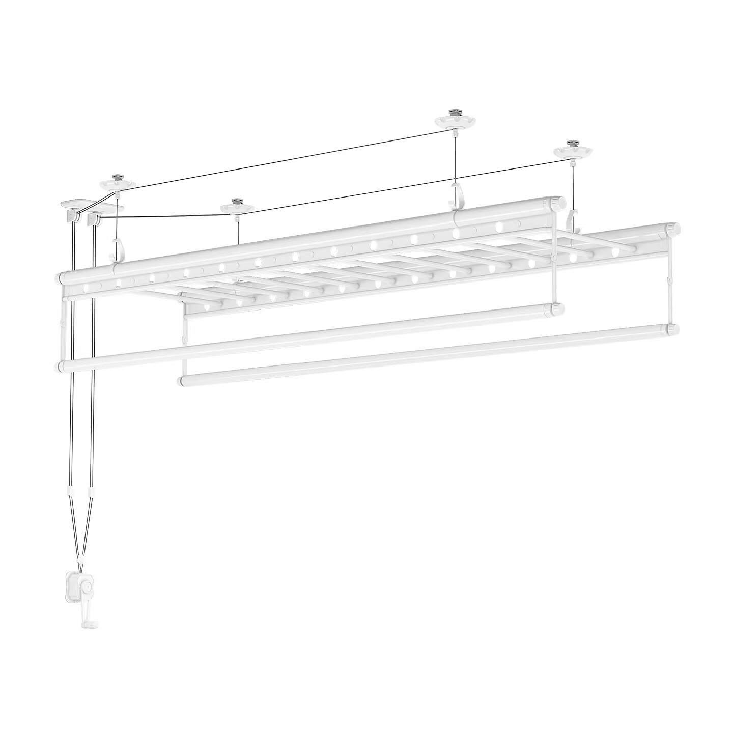 好太太京选手摇晾衣架阳台家用手动四杆晒衣长杆室内自动折叠升降 白色四杆【2.4米】 商家包安装