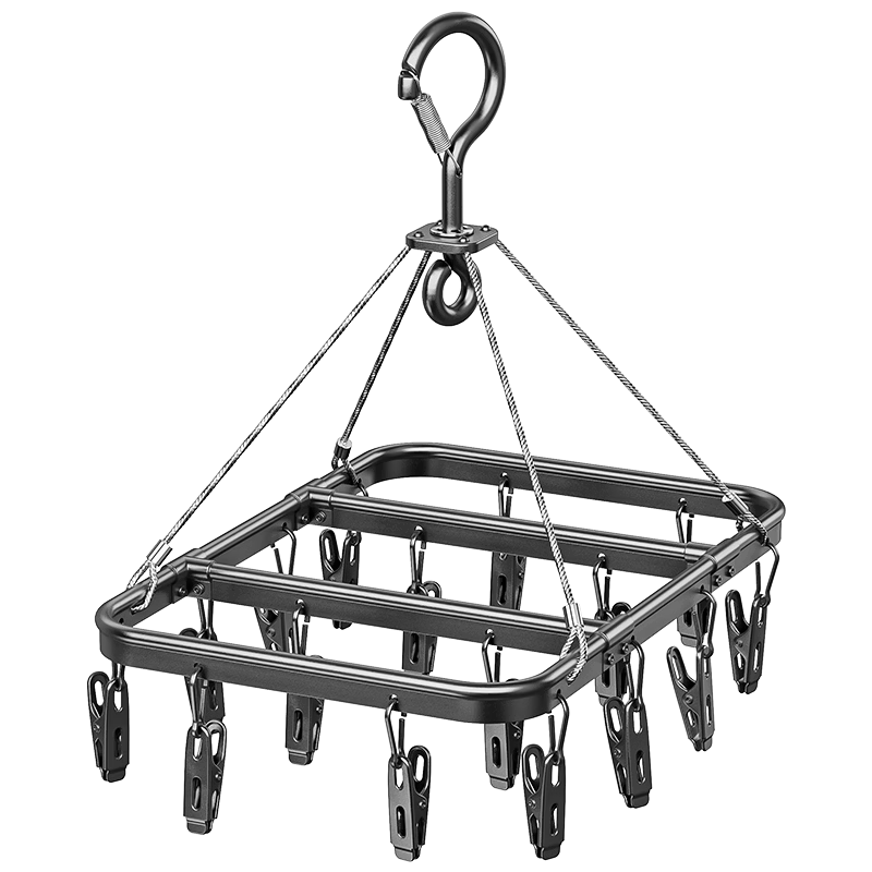 优勤（YOUQIN）铝合金晾袜子架多夹子家用阳台多功能晾衣架内衣裤无痕晾晒神器 枪灰小熊款-大号22夹