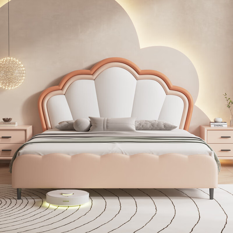 爱景家 青少年童床 主次卧房间床轻奢简约软包软靠皮艺床 单床(橙色)