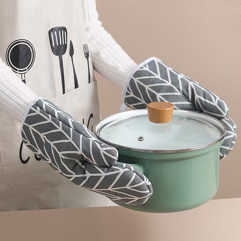 洋臣烤箱砂锅专用隔热防烫烘培微波炉防热手套棉麻耐高温手套烘培工具 防烫手套2只【颜色随机】