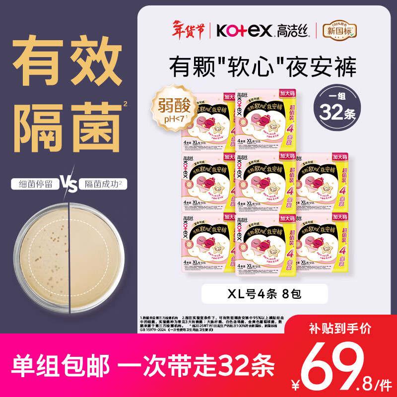 自营高洁丝 软心夜安裤 XL号32条 Plus叠首购61.31元, 折1.9/条 - 线报酷