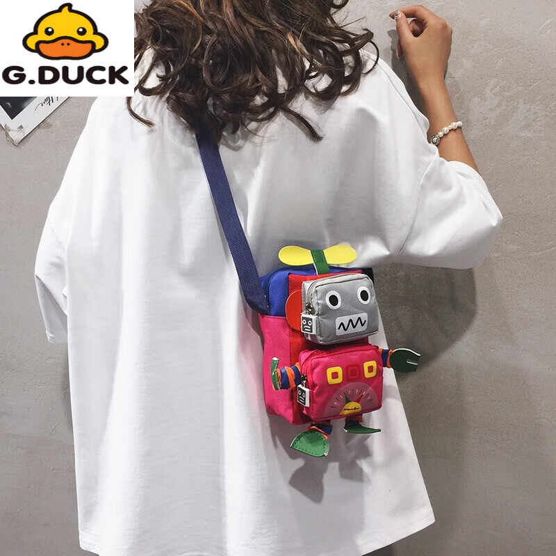 G.duck布小包包新款2026新品个性卡通搞怪男女儿童可爱单肩斜挎潮流包 蓝色