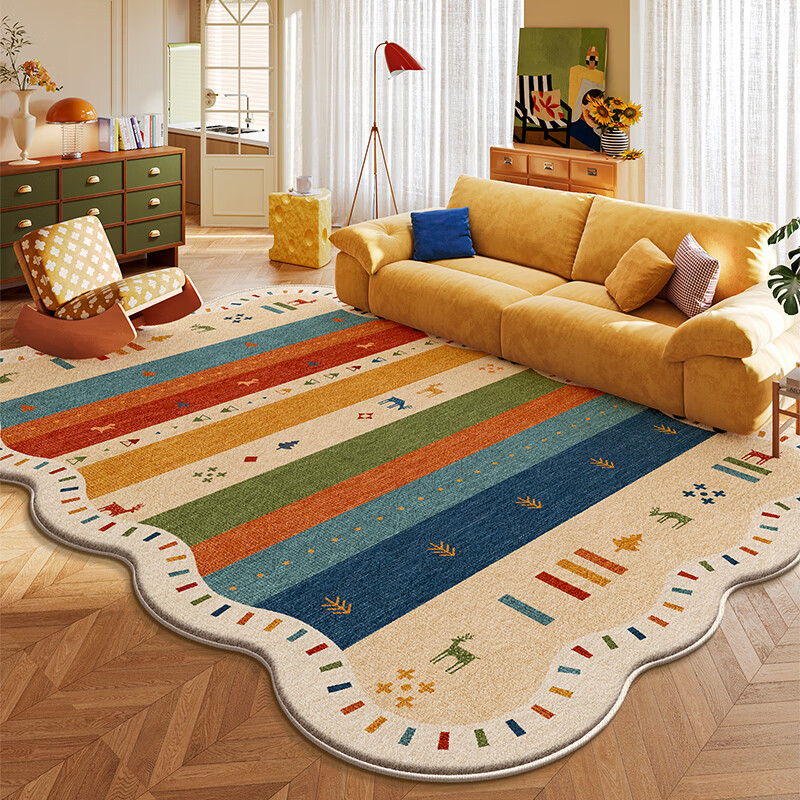 Y U-LIVE复古多巴胺地毯客厅2026新款异形中古风免洗可擦沙发卧室床边 S仿羊绒-彩虹漫野异形 定制请联系客服【享优惠】