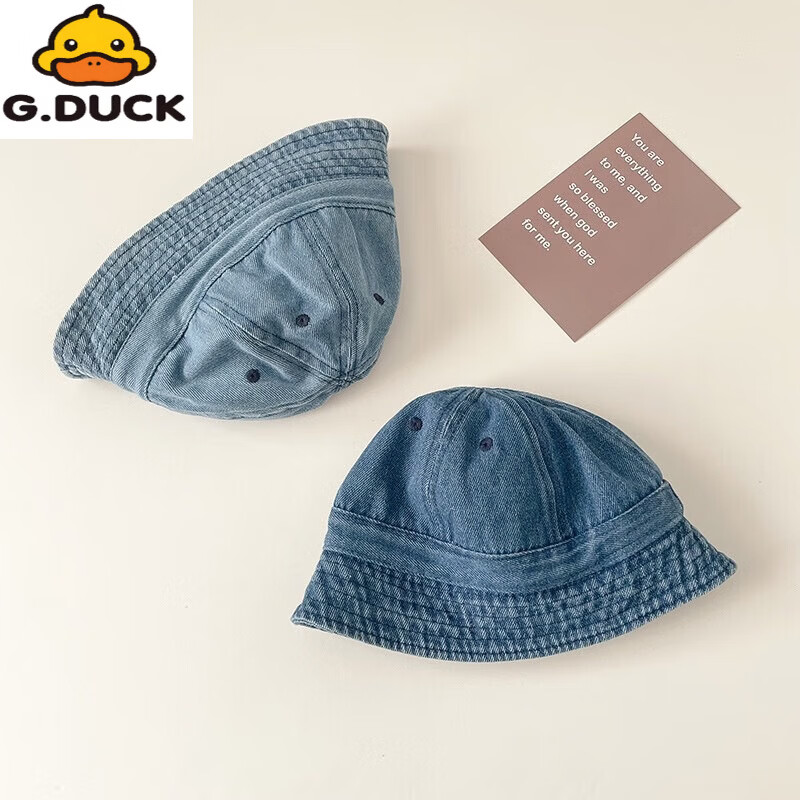 G.duck婴幼儿帽子春秋季儿童牛仔渔夫帽夏韩版潮盆帽宝宝男女童遮阳防晒 浅蓝牛仔 大码52cm/约1.5-4岁