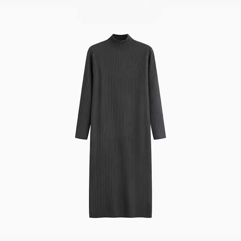 MONZO国际一线品牌半高领针织打底连衣裙女长款春季季配大衣修身内搭过 杏色 S 100斤内