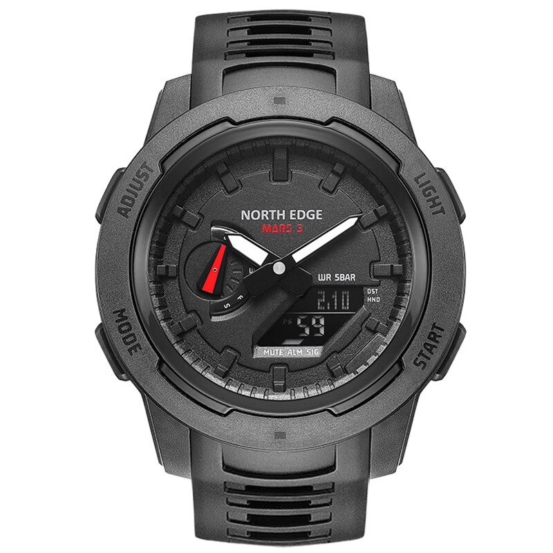 NORTH EDGE碳纤维运动电子手表男士秒表倒计时闹钟整点报时50米防水学生腕表 MARS3【碳纤维复合材质外壳】
