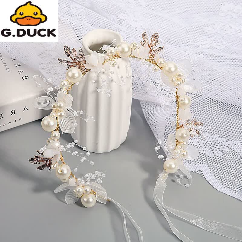 G.duck儿童头花饰品女童花环头饰小女孩花朵公主森女系韩国花童发饰演出 鹅毛单asx011+耳夹【款】