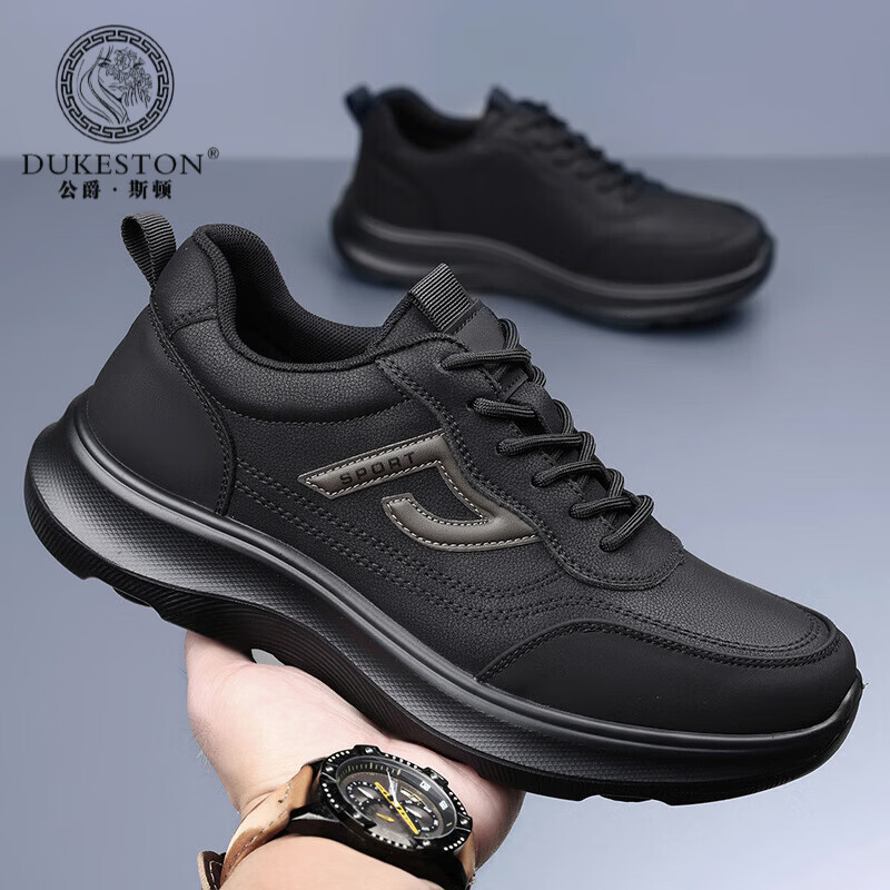 公爵斯顿 DUKESTON轻奢男鞋厚底休闲鞋商务通勤轻便百搭耐磨防水 黑色 41 标准皮鞋尺码
