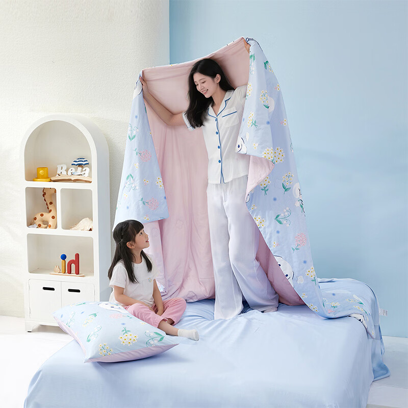 水星家纺儿童夏凉被空调被A类纯棉抗菌可机洗夏被芯薄被子宿舍夏凉被 花圃大耳狗全棉针织夏被 100cm*120cm