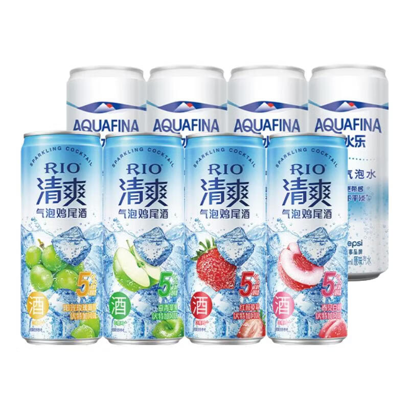 锐澳T锐澳（RIO）洋酒预调鸡尾酒 330ml 微醺 强爽 清爽 清爽330ml*4罐+气泡水330ml*4罐随机口味