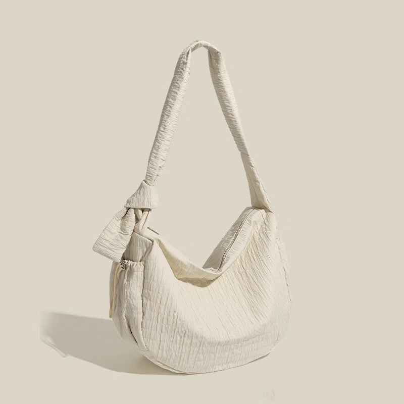 viney包包2025新款斜挎包女包褶皺慵懶風(fēng)餃子包布包大容量單肩包 米白色Beige【生日禮物送女友老婆情人節(jié)女朋友3