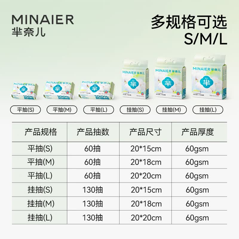 芈奈儿纯棉100%新疆棉洗脸巾婴童一次性棉柔巾15cm*20cm S码-纯棉柔巾-130抽*3包