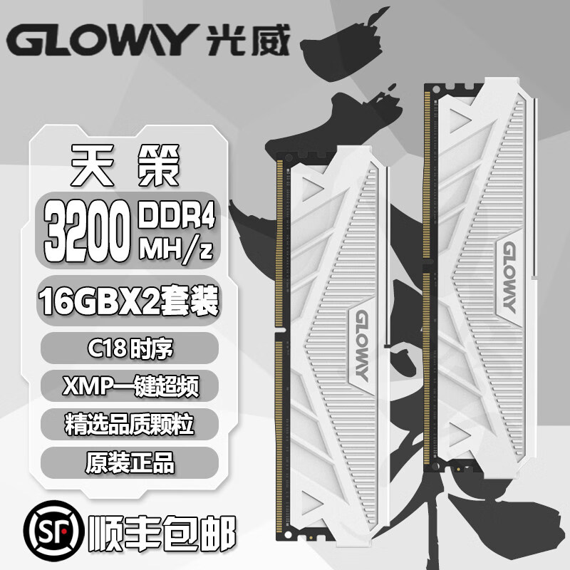 光威（Gloway） 天策DDR4内存条台式机RGB马甲XMP8G/16G/32G/3200/3600/4000 天策一代 16GX2 3200 白色马甲