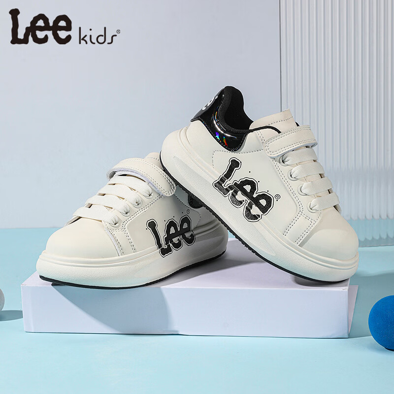 Lee童鞋春季新款儿童休闲运动鞋百搭跑步鞋女童小白板鞋男大童 米黑 32 【建议脚长192mm】