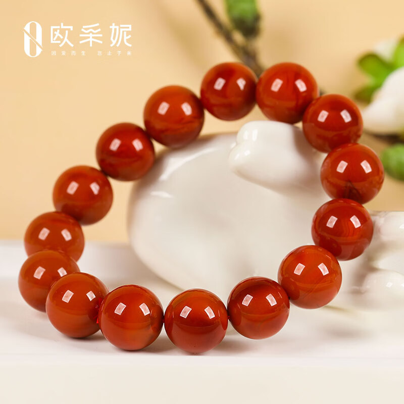欧采妮（OUCERNY）南红手串奢藏级天然凉山妖花牛血红满色满肉火焰纹玛瑙大圆珠手链 天然南红 14M+