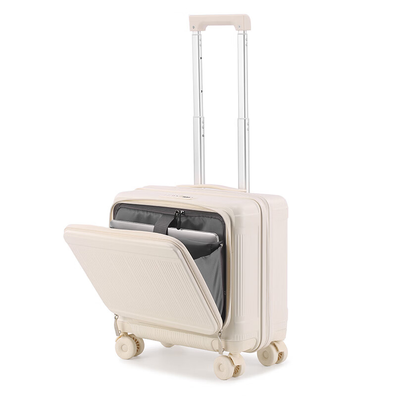 Walker Shop品牌行李箱新款登机箱可拆卸轮密码箱男女通用小旅行箱旅游神器 白色【横款+前开盖】 18英寸 【登机箱】