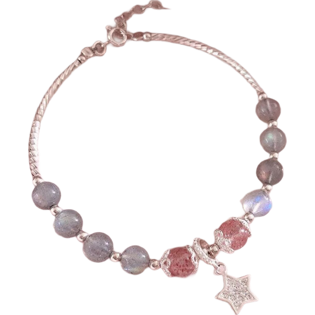 月光石草莓晶手鏈女純銀韓版學(xué)生簡(jiǎn)約個(gè)性粉手鏈閨蜜星月手飾 01【草莓晶月亮手鏈】