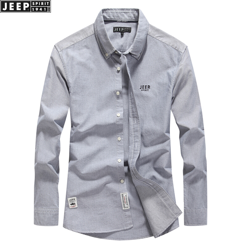JEEP SPIRIT吉普长袖衬衫男2022春秋季新款男士纯色修身型衬衣 商务休闲 白色 L/41