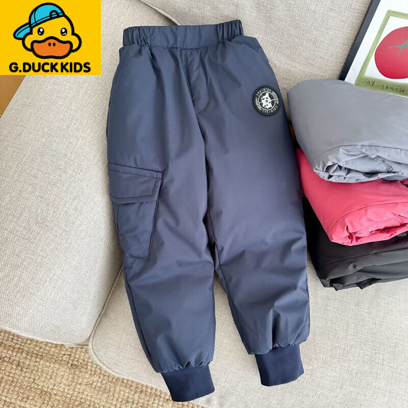 G.duck小黄鸭2025新款儿童工装羽绒裤男女宝宝加厚保暖外穿洋气滑雪裤子 藏青色A 130 建议身高120