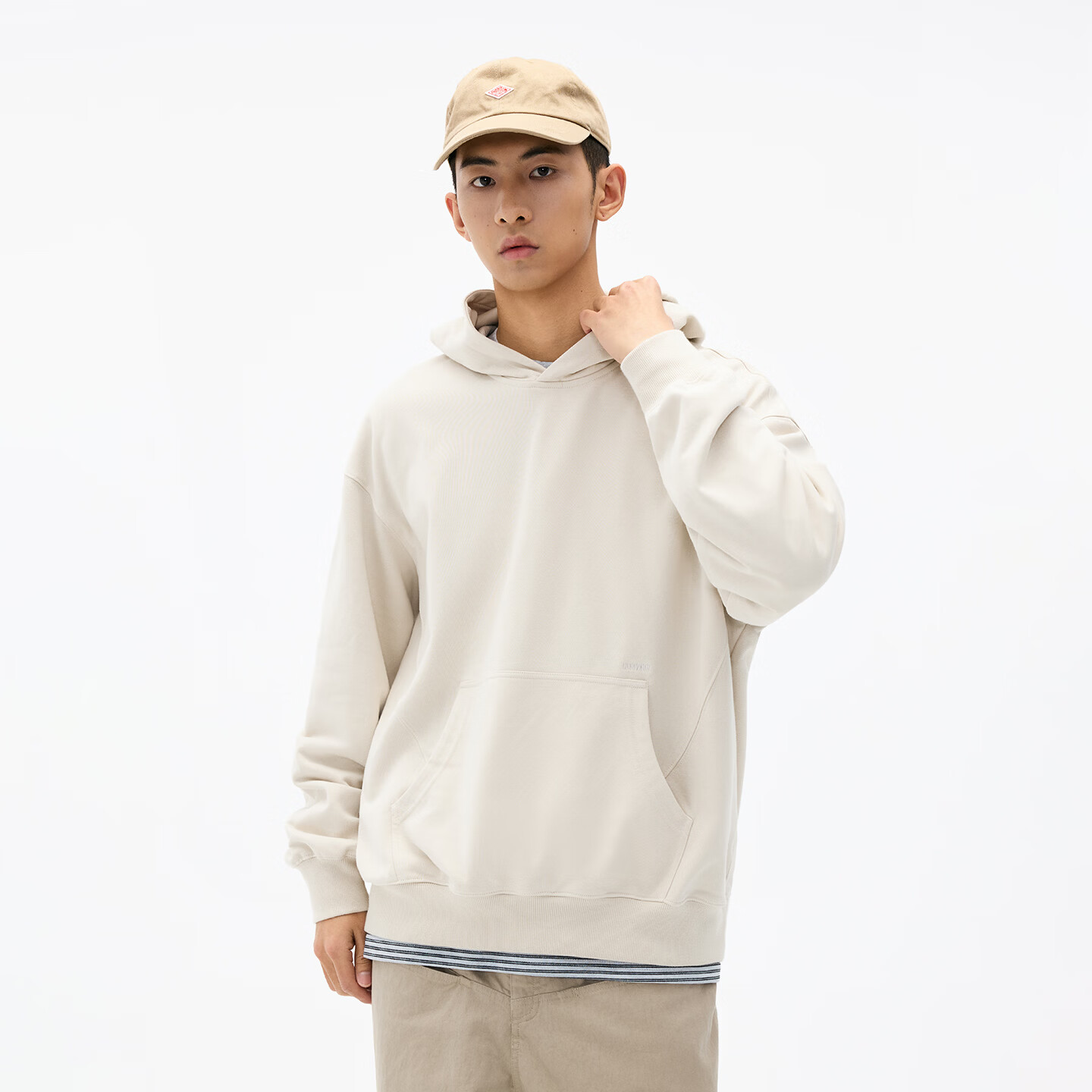 熊猫·本（ben.panda）纯色拼接连帽卫衣男款宽松日常通勤套头上衣2026春季 卡其色 M