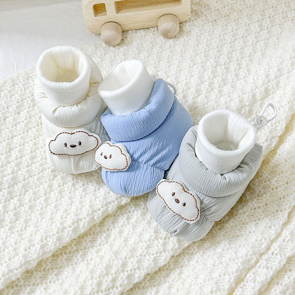 秋冬0-1岁婴儿保暖棉鞋男女宝宝新生儿软底鞋防滑不掉步前鞋袜鞋6 蓝色云朵地板鞋冬加绒 加绒 12.5 L码6-12个月